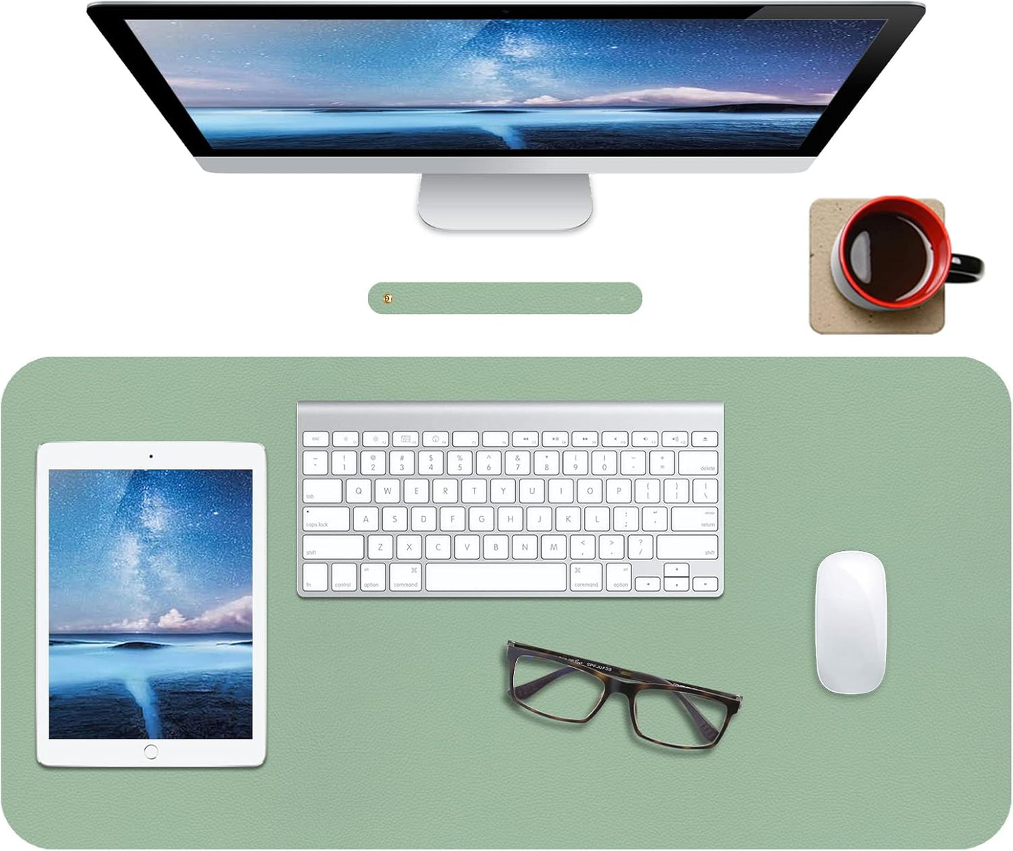 Leather Desk Pad Protector,Non-Slip Mouse Pad,Laptop Desk Pad,Office Mouse Mat,Waterproof Leather Desk Blotter,Desk Writing Pad for Office and Home (M-Green,30"X14")